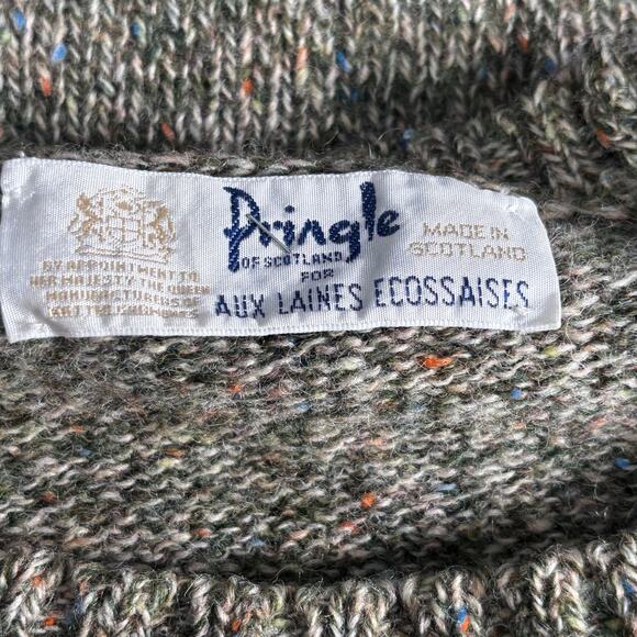 Vintage 80s Pringle of Scotland Wool Sweater Gray Speckled Knit Crewneck Unisex - Picture 7 of 14